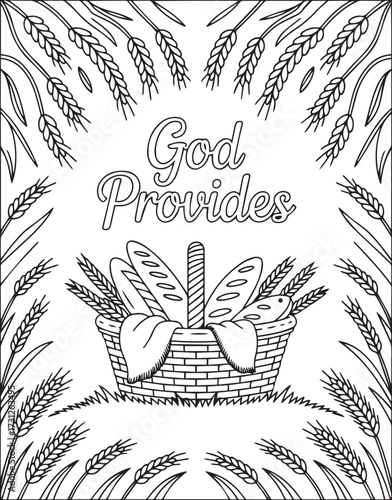 Christian bible verse coloring page with quote god provides and beautiful decoration black line art vector illustration outline coloring book design for kids and adults