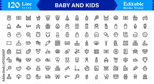 Baby And Kids Parenting Line Icon Set Modern, Minimal, Pixel Perfect, And Editable Outline Symbols For Family Themes