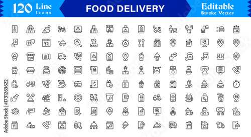 Food Delivery Line Icon Set Modern Minimal Outline Symbols for Online Orders and Takeout