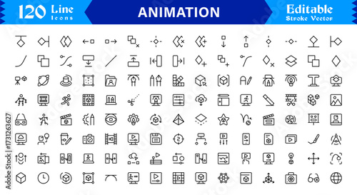 Animation Line Icon Collection Featuring Minimalist Vector Icons, Professional Unique Design Pack with Creative Motion, Frame-by-Frame and Dynamic Symbols