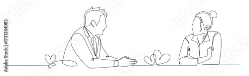 continuous line art of a man and woman on a date