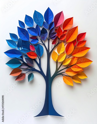 Paper tree with colorful gradient leaves on a white background