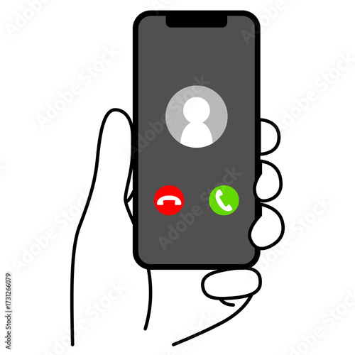 着信中のスマートフォンを持つ手