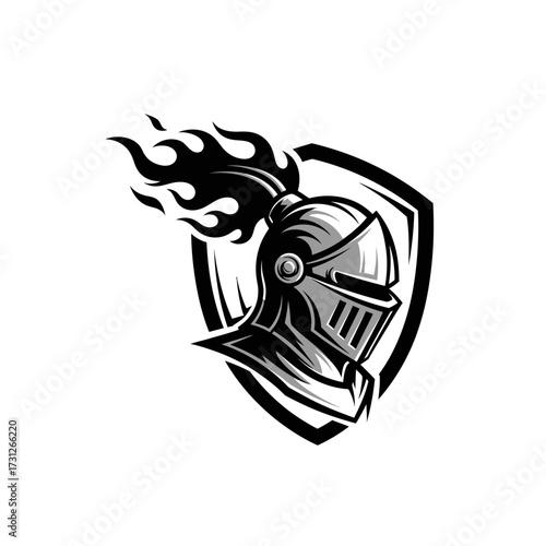 Knight's Helmet with Flames and Shield Logo