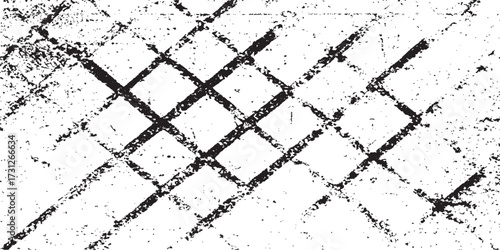 Abstract seamless black and white grunge pattern with vintage border texture, decorative line art illustration, and conceptual paper map frame design