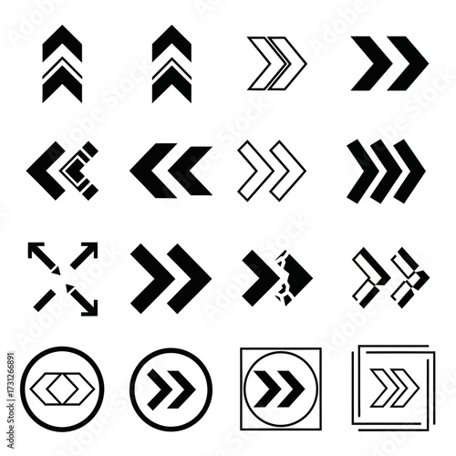 Collection of Black Arrow Symbols and Directional Icons