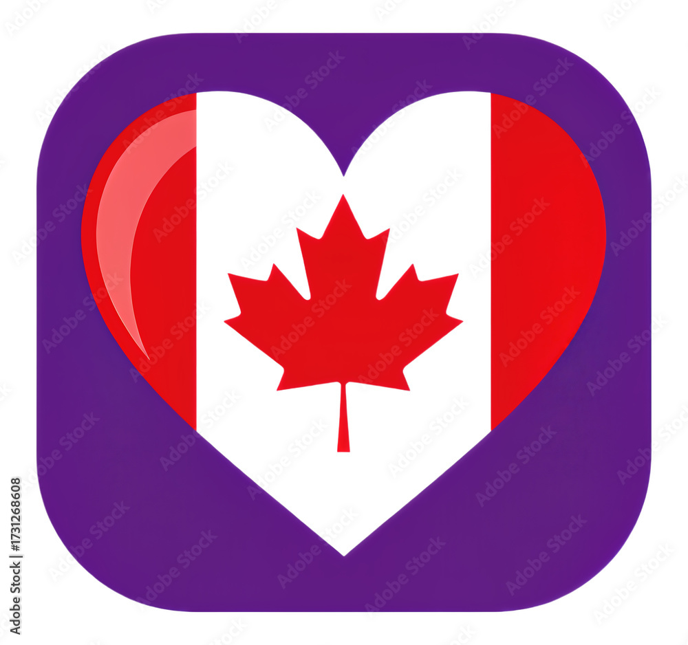Fototapeta premium Red Maple Leaf Heart Icon on Transparent Background, Neon Glossy Graphic for Digital Media