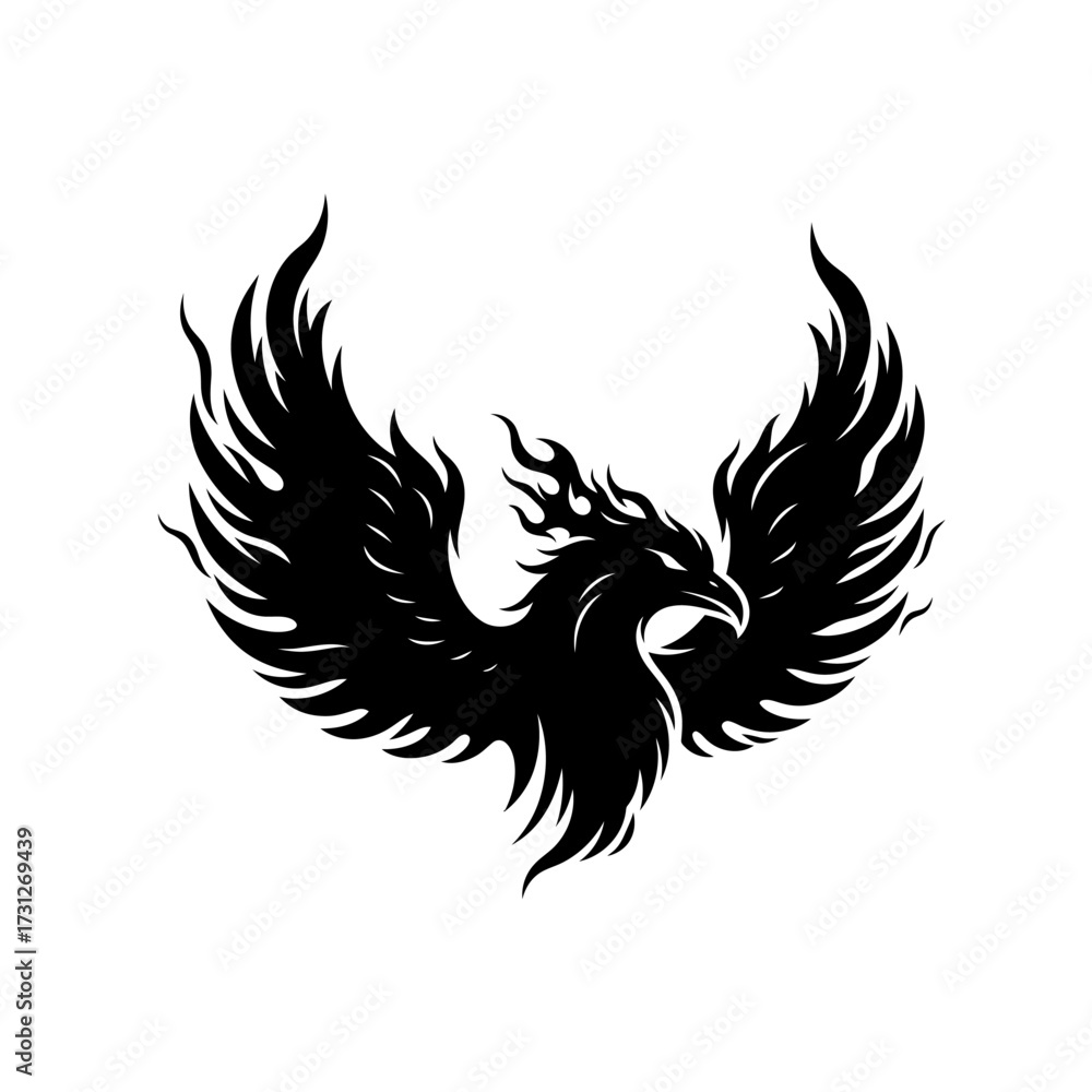 Fototapeta premium Black Phoenix Bird Silhouette with Spread Wings