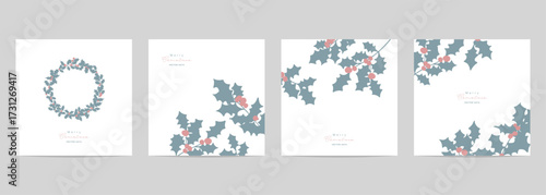 クリスマスのベクターイラストカード。12月のクリスマスポストカード。ヒイラギのクリスマス背景。Christmas Vector Illustration Card. December Christmas Postcard. Holly Christmas Background.