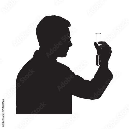 Silhouette scientist holding test tube in laboratory silhouette