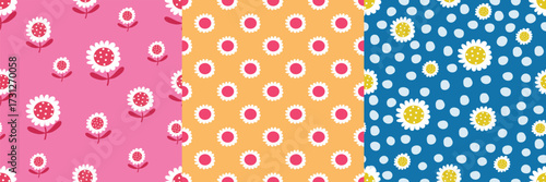 Wallpaper Mural Playful daisy seamless pattern bundle. Pink, orange and polka-dot styles Torontodigital.ca