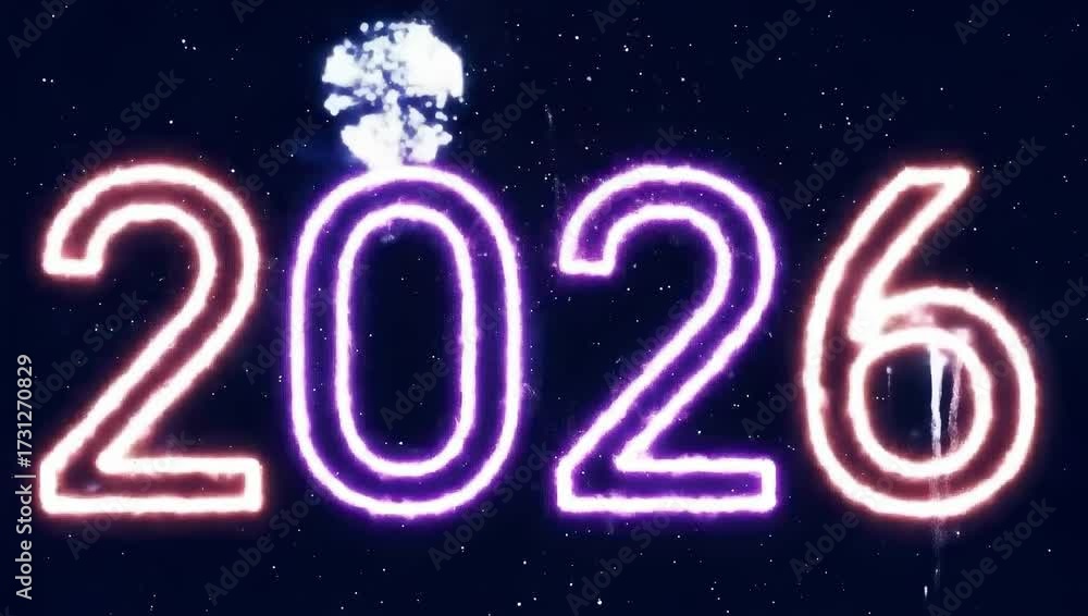 Happy New Year 2026 Glowing Neon Text Effect - Green Screen Background ...