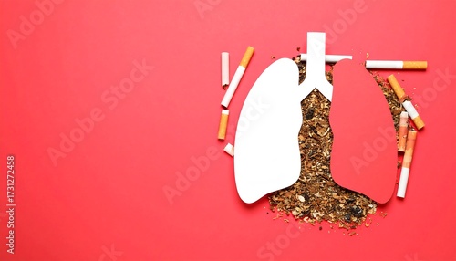 Lungs and tobacco on red background