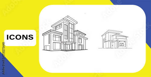 Modern house line art vector illustration for real estate concept promotion and icons design
