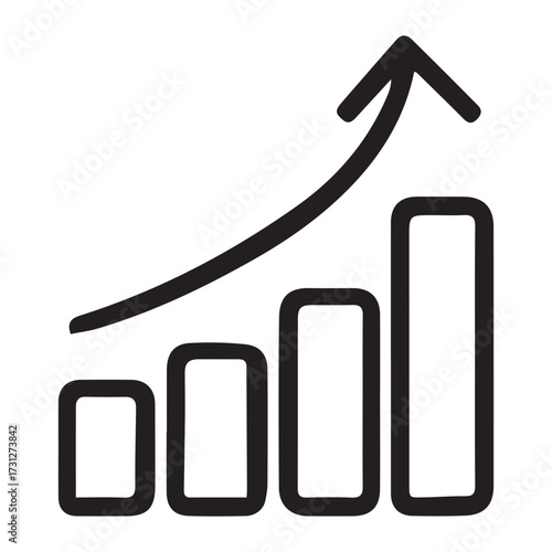 Stylized Graphic Representation of Positive Trend Data, Featuring Incrementally Taller Vertical Bars and an Overarching Diagonal Arrow Indicating Continuous Improvement or Increase