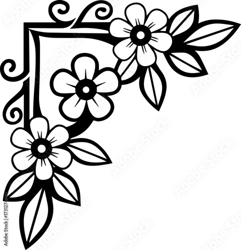 SVG vector illustration of a decorative corner frame border design.Floral Frame Design with Whimsical Leaves and Flowers