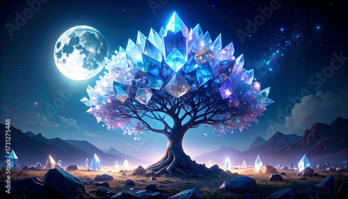Crystal tree under a full moon