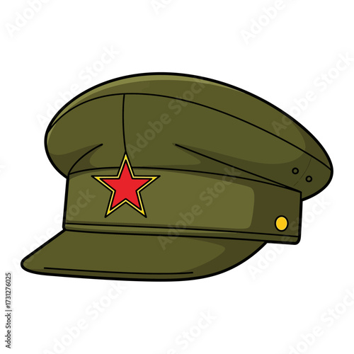 Cartoon Military Cap with Red Star Emblem