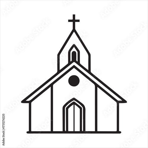 Church Vector Coin Icon on Clean White Background