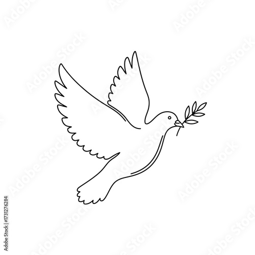 Simple Line Drawing of a Dove with Olive Branch
