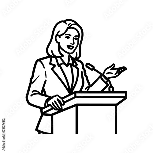 Woman in Suit Giving Speech at Podium Illustration