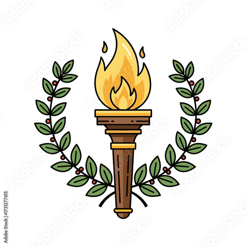 Stylized Olympic Torch with Laurel Wreath Illustration