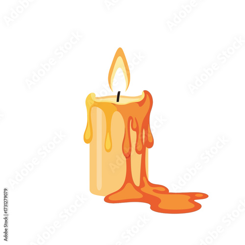 Lit Candle with Dripping Wax and Flame