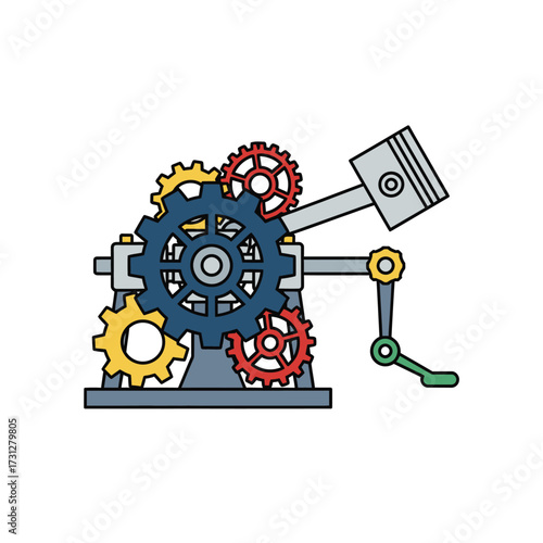 Colorful Mechanical Gears and Piston Engine Illustration
