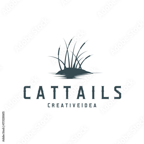 Grass river plant cattails logo, design with simple art concept, natural plant symbol, illustration, template, icon