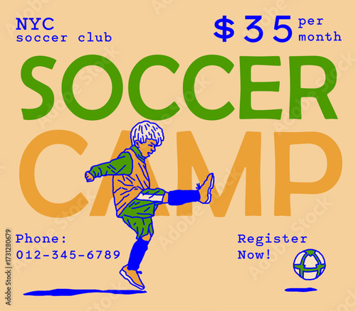 Line drawing of a young soccer player for an advertising poster. Illustration graphic design.