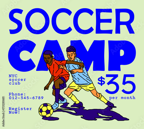Line drawing of a young soccer player for an advertising poster. Illustration graphic design.