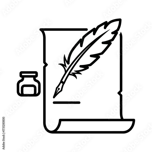 Black and White Quill Pen and Paper Icon