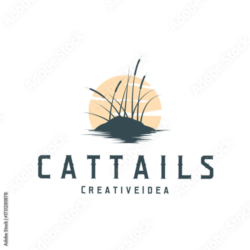 Grass river plant cattails logo, design with simple art concept, natural plant symbol, illustration, template, icon