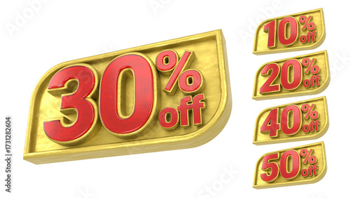 3D Package Red and Gold Discount Labels 10 20 30 40 50 Percent Off with Transparent Background