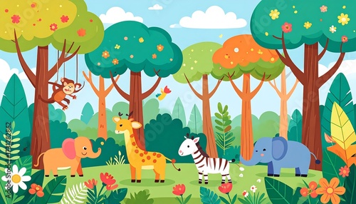 Cute jungle scene with animals
