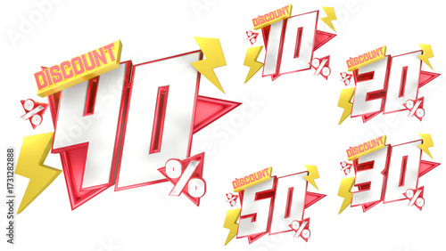 3D Package Red Discount Flash Sale Labels 10 20 30 40 50 Percent Off with Transparent Background