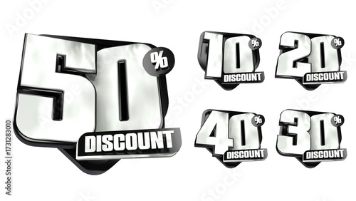 3D Black Discount Labels Badge 10 20 30 40 50 Percent Off with Transparent Background for Ramadhan, christmas and other event sale