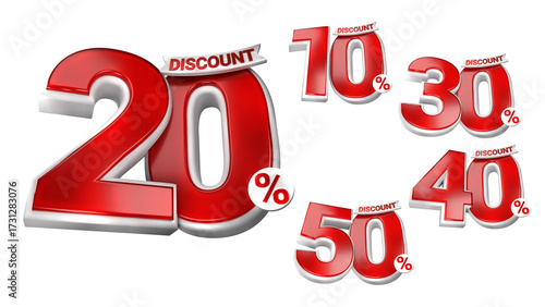 3D Package Red Discount Labels 10 20 30 40 50 Percent Off with Transparent Background	
