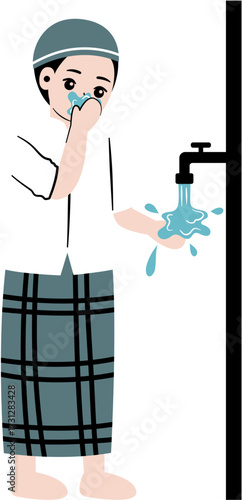 kid cleaning self wudhu before praying