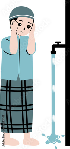 kid cleaning self wudhu before praying