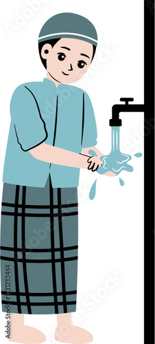 kid cleaning self wudhu before praying