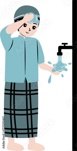 kid cleaning self wudhu before praying