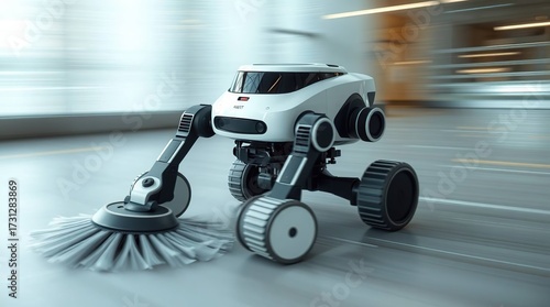 Cleaning Robot in Modern Office.