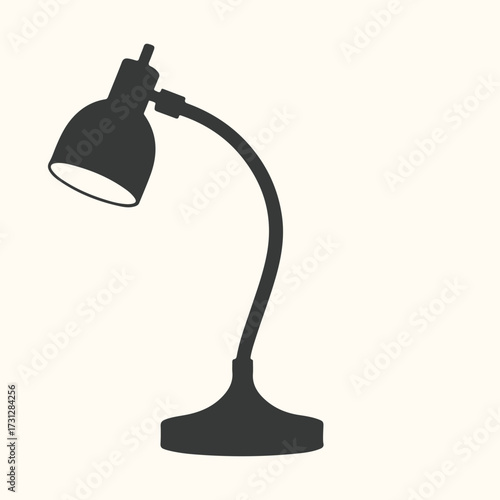 Art of silhouette of a modern desk lamp with a flexible gooseneck and a wide shade, isolated on a light cream background, perfect for design projects