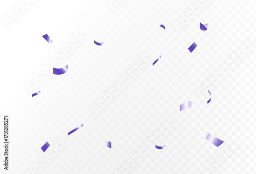 Shiny purple confetti falling on a transparent background, festive vector illustration for celebrations, parties and events