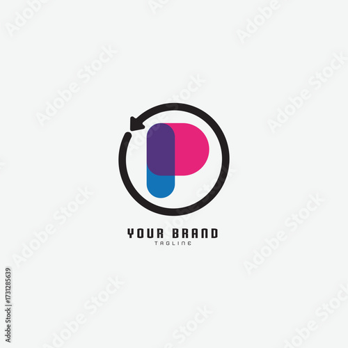 Modern letter P logo design with recycling arrow for a creative brand identity that's unique, memorable, and perfect for innovative businesses, Corporate Use,   Name card, Startup, and etc