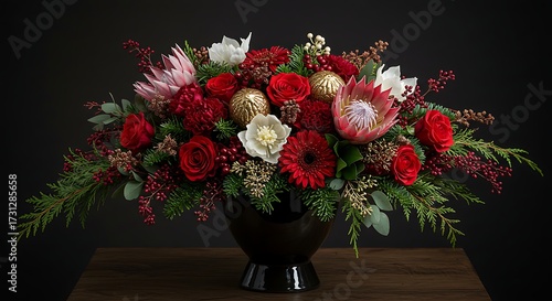 Wallpaper Mural Elegant floral arrangement featuring red roses and decorative elements on table Torontodigital.ca