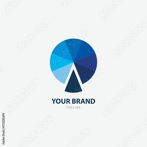 Modern Geometric Circle Logo Featuring Gradient Blue Slices with Arrow Shape perfect for Technology Branding, your brand identity and stand out from the competition, card bussines and etc