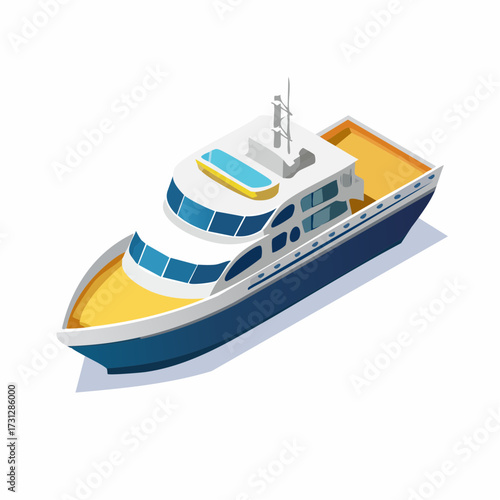 Luxury yacht illustration, perfect for summer travel promotions, nautical designs, and upscale leisure branding, originally a scalable vector graphic