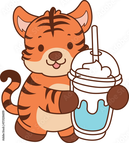 Illustrations of cute tiger character vector clip art for kids.